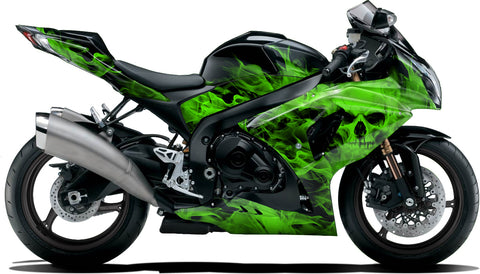 BIKESKINZ™ Motorcycle Vinyl Wrap Kit - Vapor Lock (green) theme